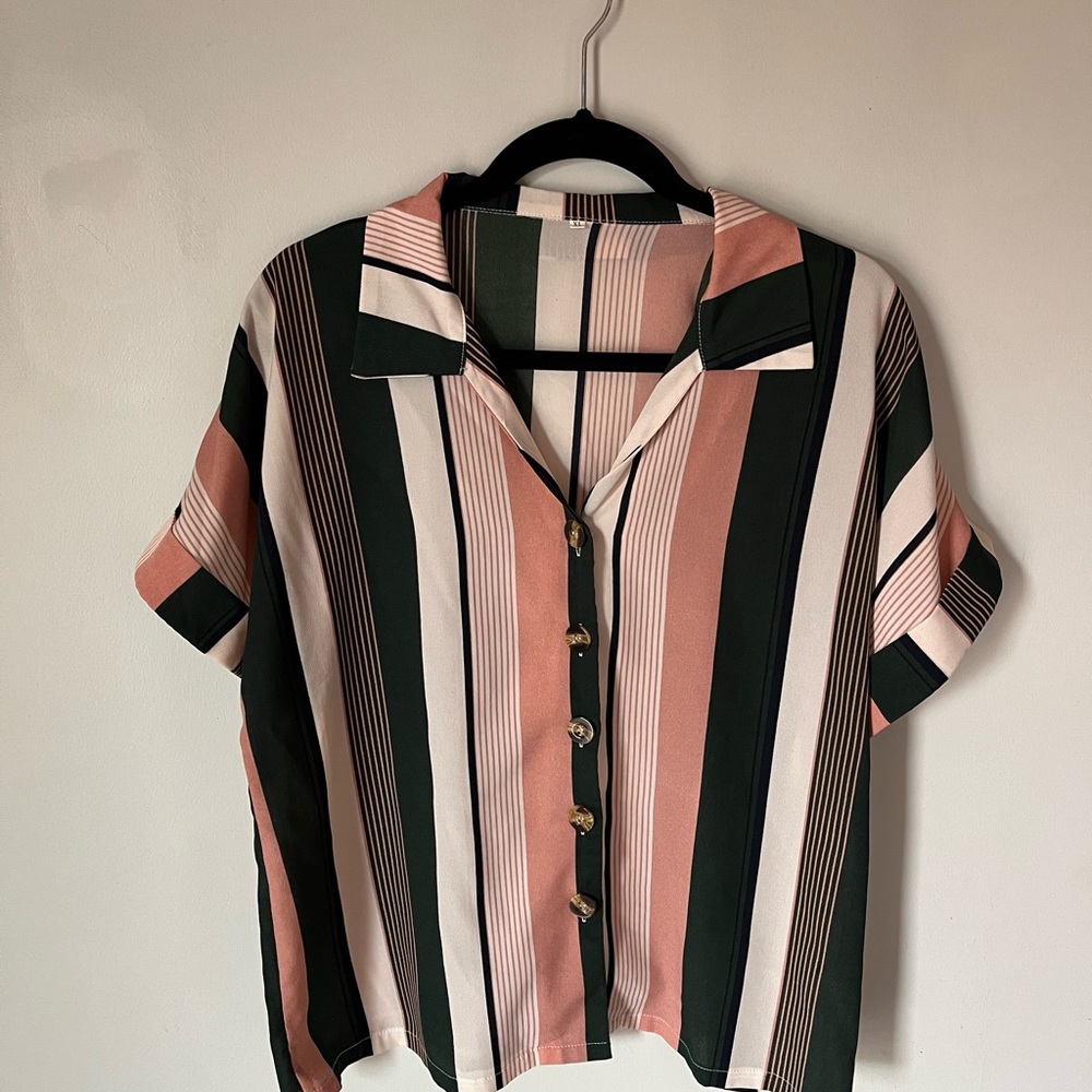 Striped Multicolor Button-Up Women's Top